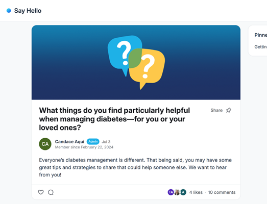 Forum post in Diabetes Canada Connect asking members to share helpful diabetes management tips.
