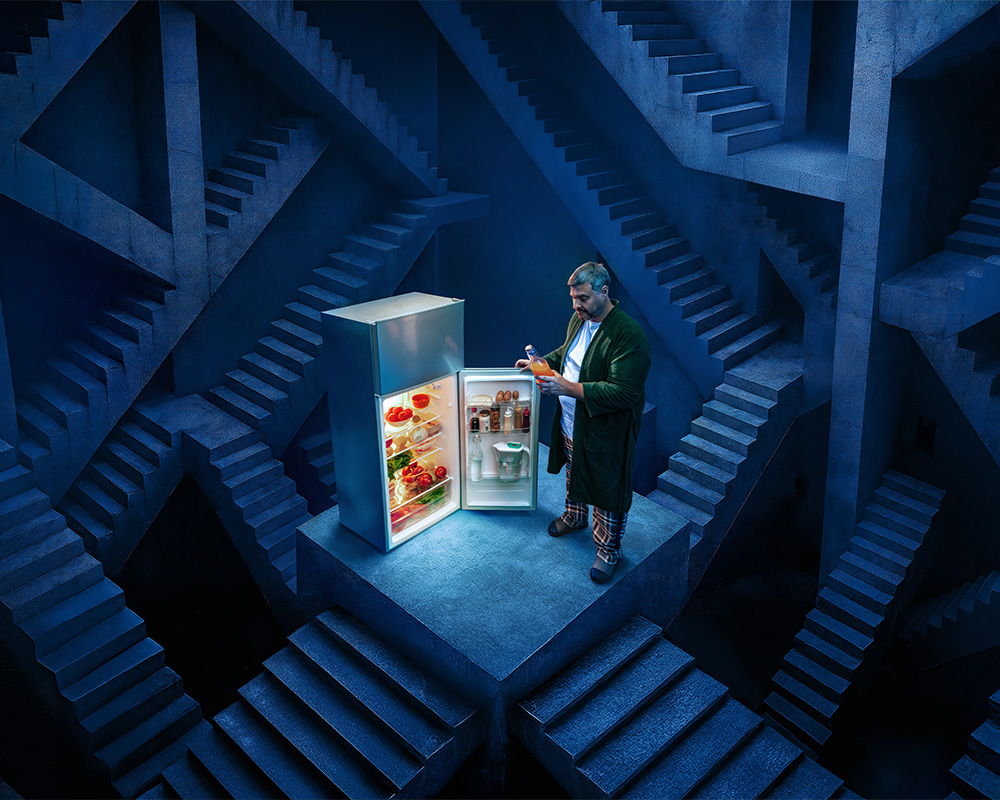 a person standing on a staircase