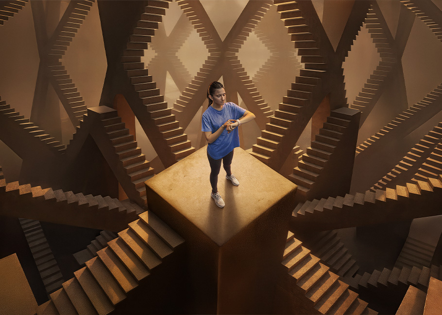 a person standing on a staircase